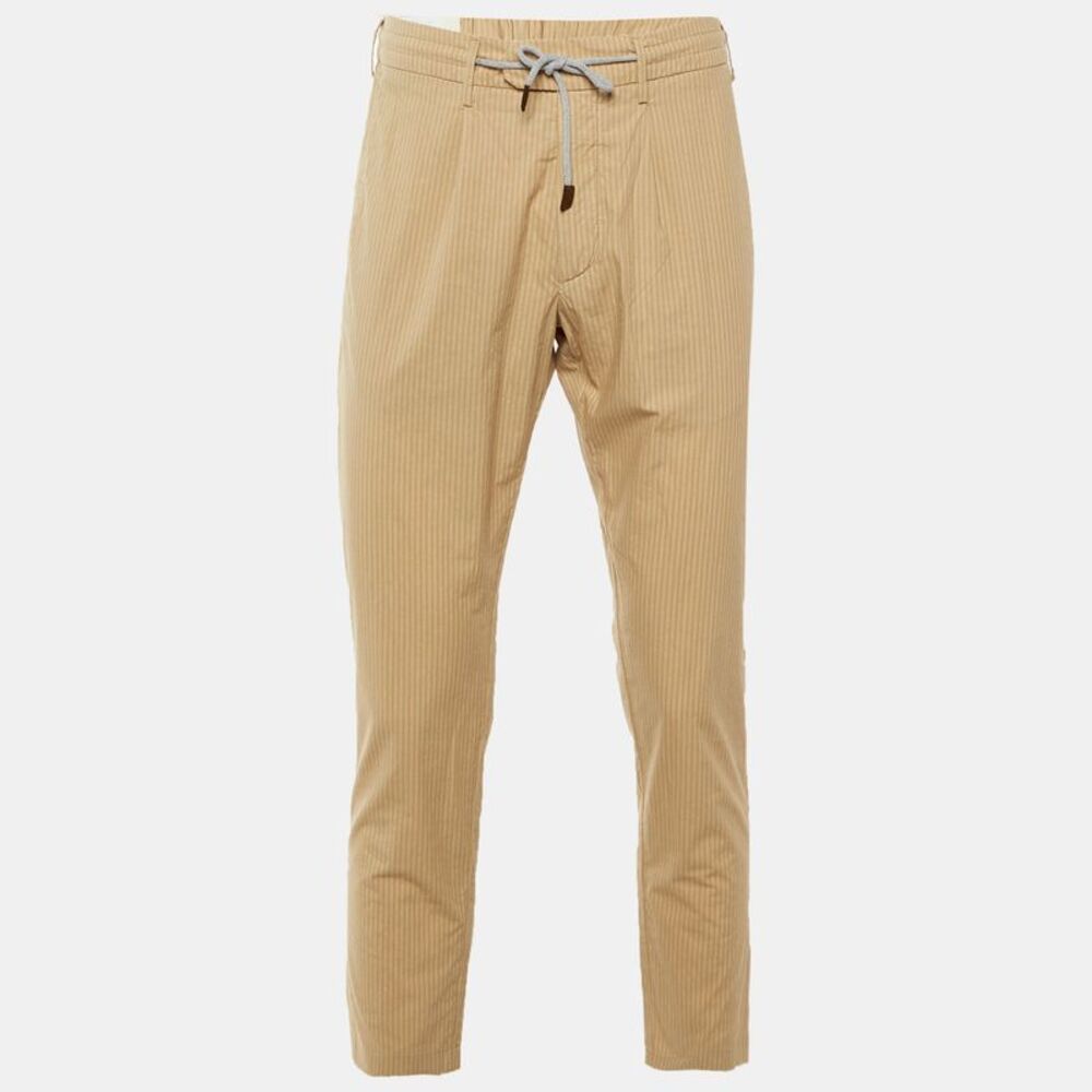 Eleventy Beige Striped Cotton Blend Trousers L